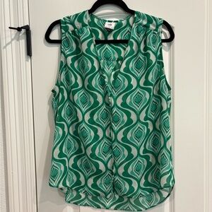 CAbi Green and White Patterned Blouse